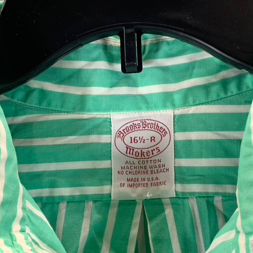 BROOKS BROTHERS Men's Green Striped Regular-Fit Button-Up Shirt SZ 16.5