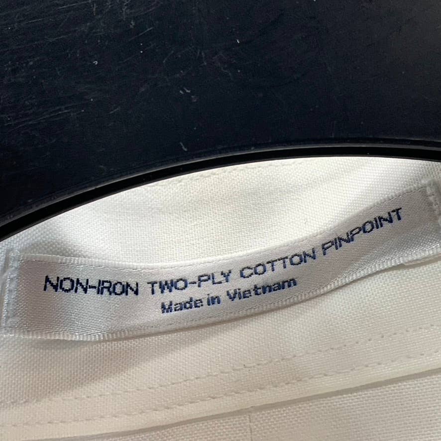 PAUL FREDRICK Men's White Non-Iron Cotton Pinpoint Solid Dress Shirt SZ 16-32