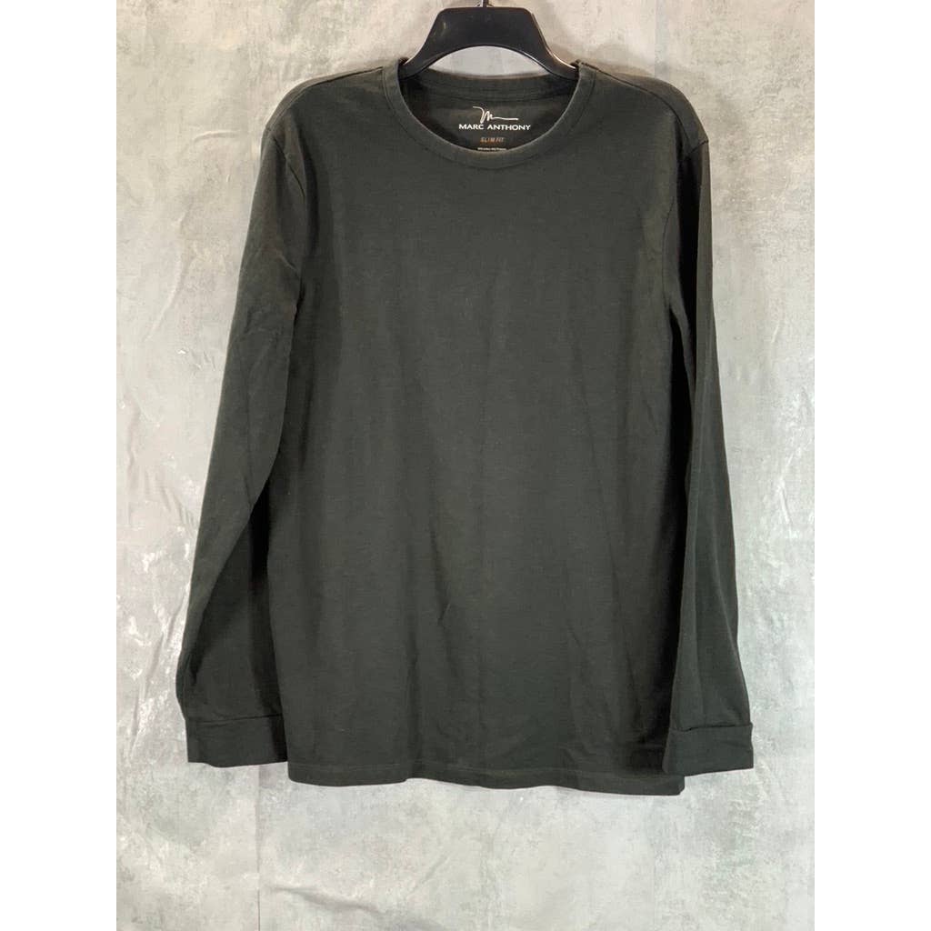 MARC ANTHONY Men's Black Slim-Fit French Terry Crewneck Long-Sleeve Shirt SZ L
