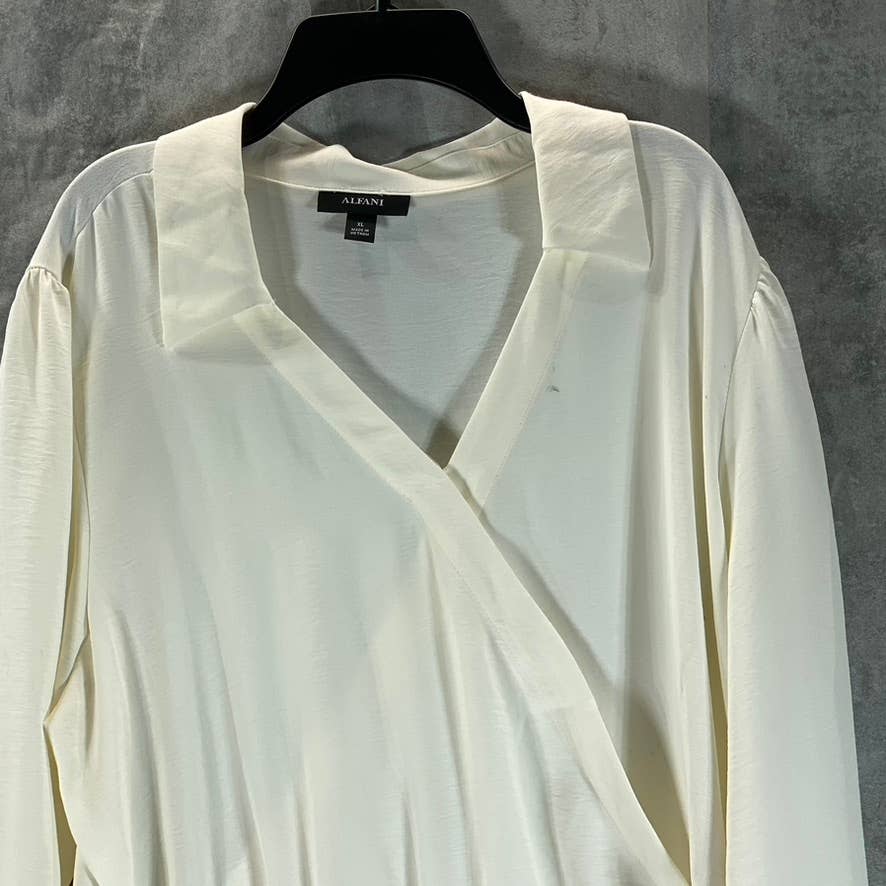 ALFANI Women's Calla Lily Faux-Wrap Long-Sleeve Peplum Top SZ XL