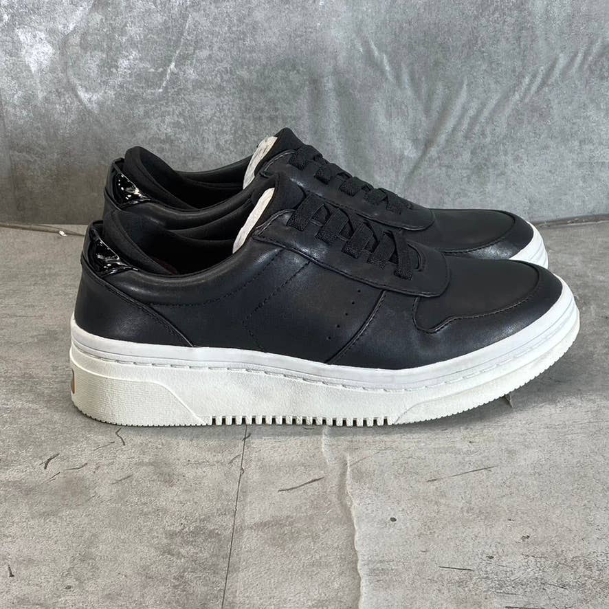 DR. SCHOLL'S Women's Black Faux-Leather Essential Lace-Up Wedge Sneakers SZ 8