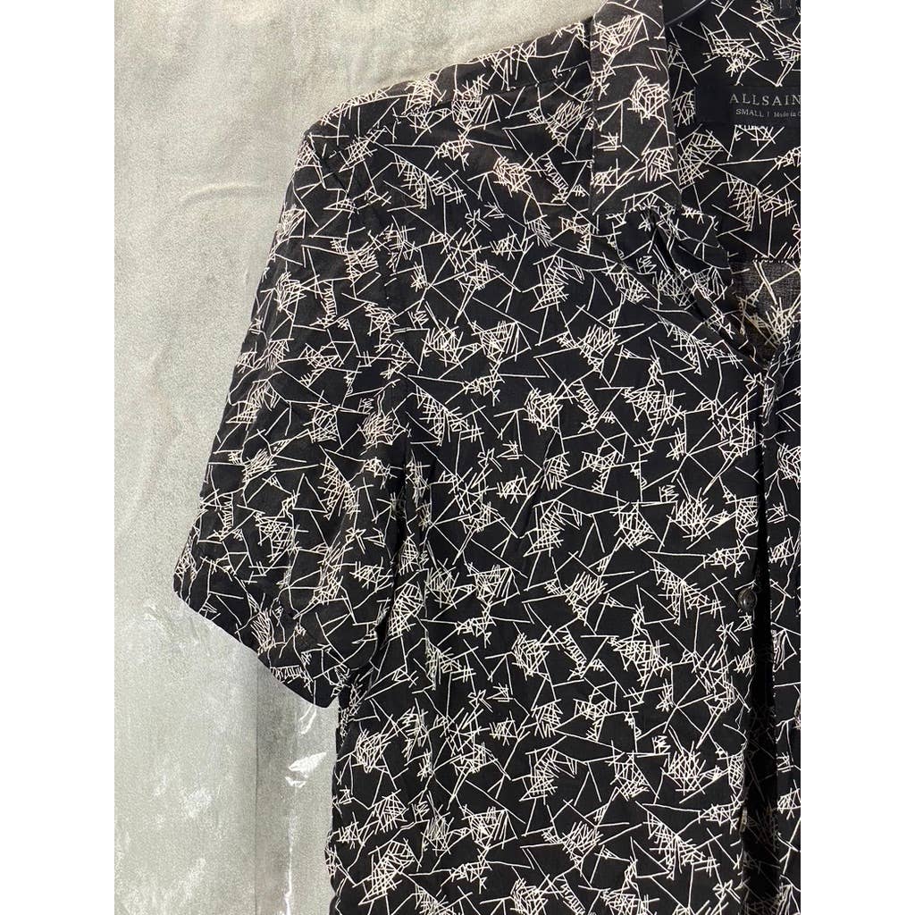 ALLSAINTS Men's Black/White Scribble Short-Sleeve Button-Up Shirt SZ S