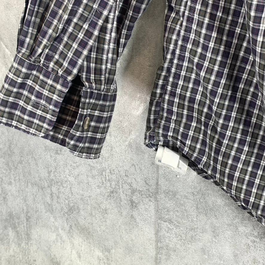 LANDS' END Men's Navy Mini Check Regular-Fit Button-Up Dress Shirt SZ 15.5-32