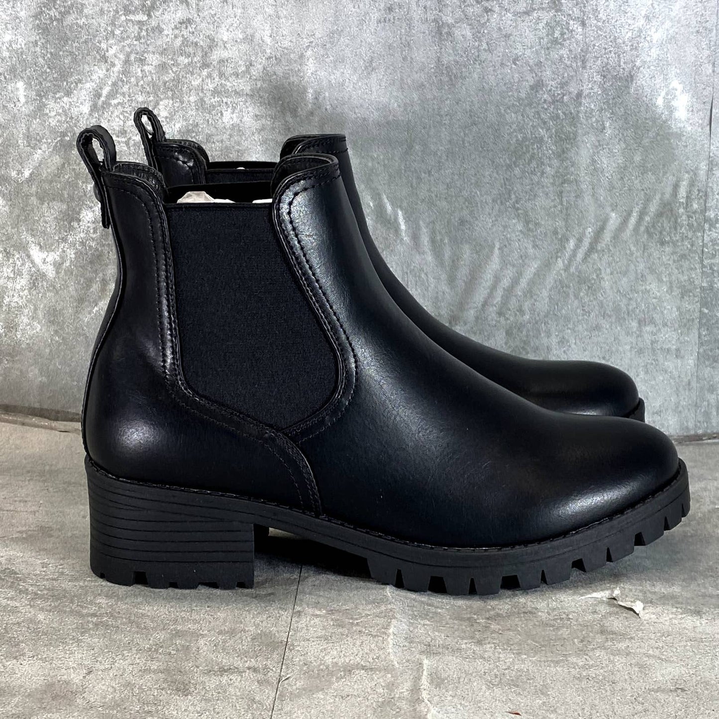 SUGAR Women's Black Faux-Leather Kelce Round-Toe Pull-On Ankle Boots SZ 8