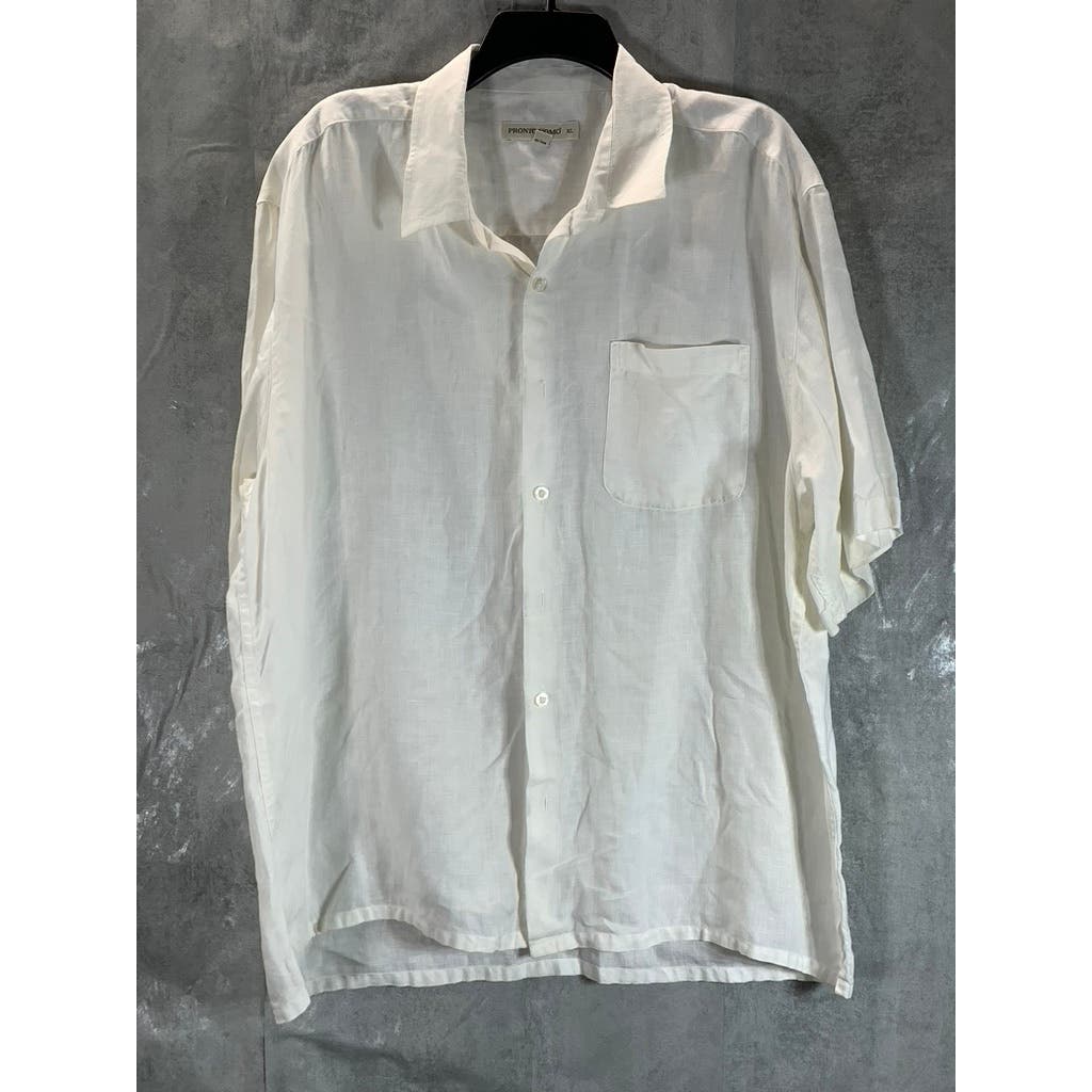 PRONTO UOMO Men's White Regular-Fit Button-Up Short Sleeve Linen Shirt SZ XL