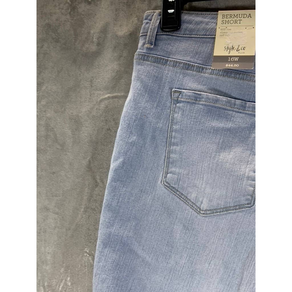 STYLE & CO Women's Plus Size Mesa Wash Mid-Rise Roll-Cuff Bermuda Shorts SZ 16W