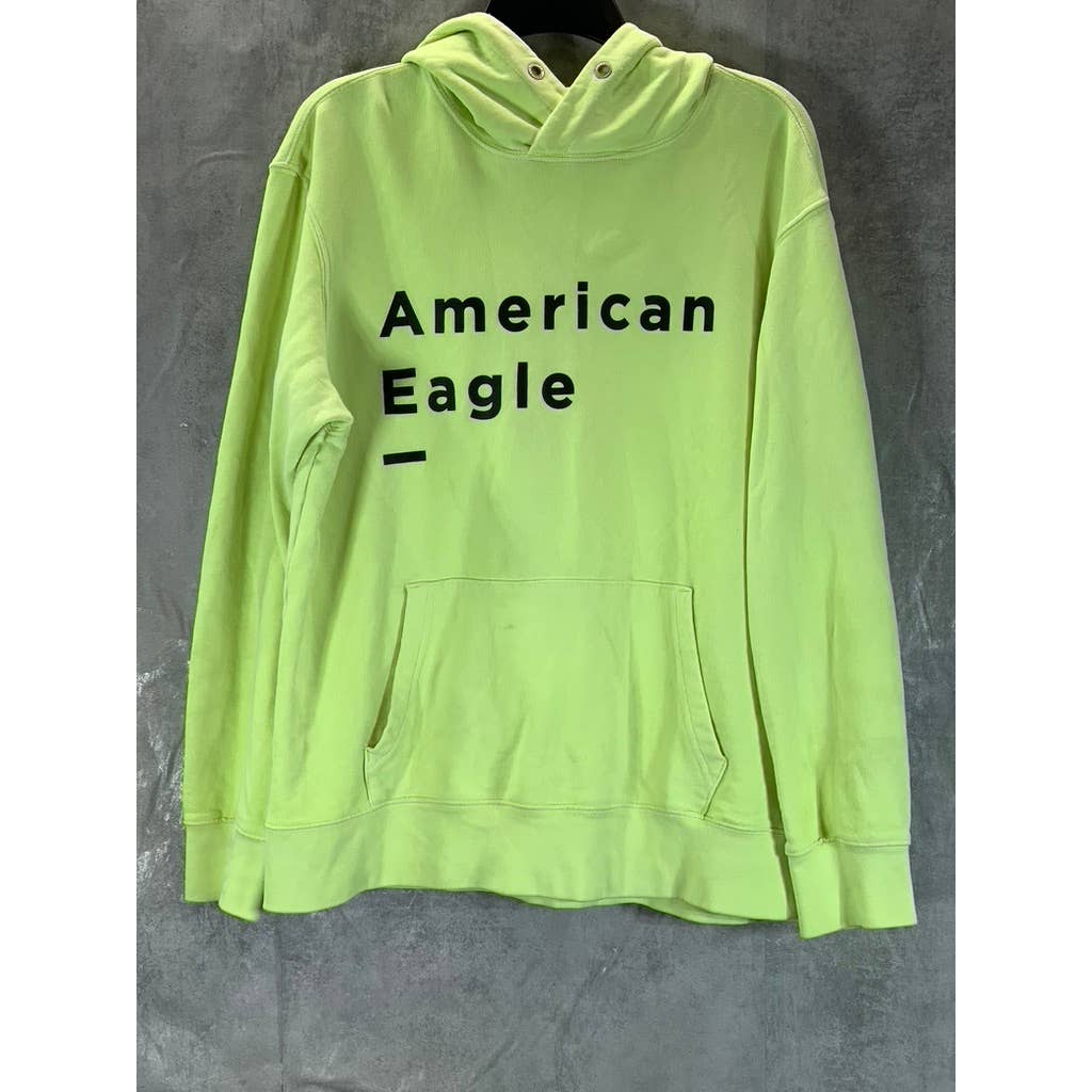 AMERICAN EAGLE Men's Neon Yellow Cotton Logo Pullover Hoodie SZ M