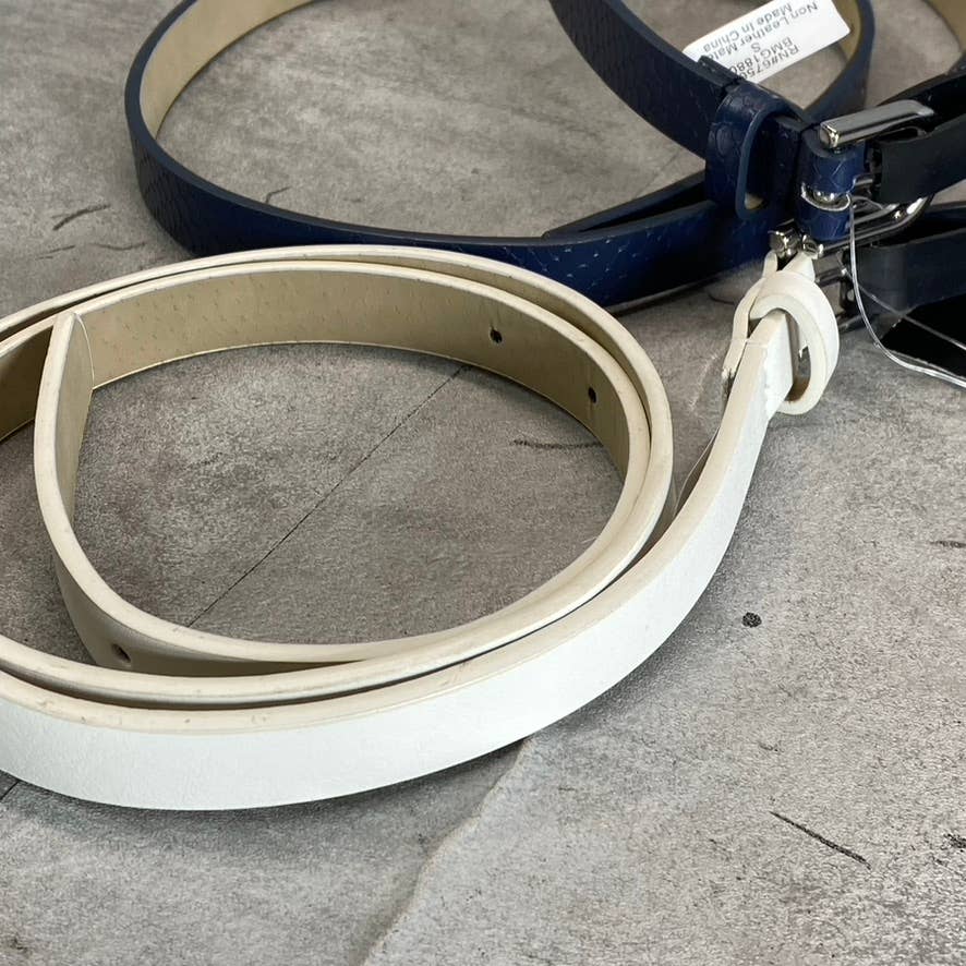 INC INTERNATIONAL CONCEPTS Women's White/Navy 2pc Solid Snake Belt Set SZ S