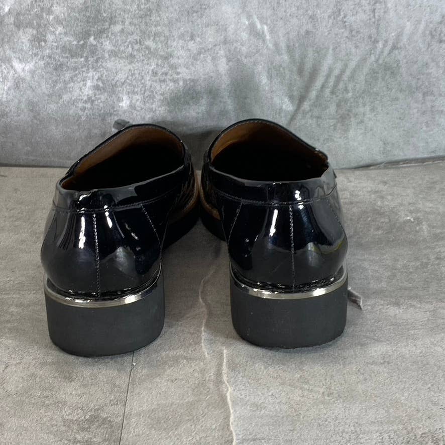 FRANCO SARTO Women's Black Patent Carolynn Almond-Toe Lug Sole Loafers SZ 9.5