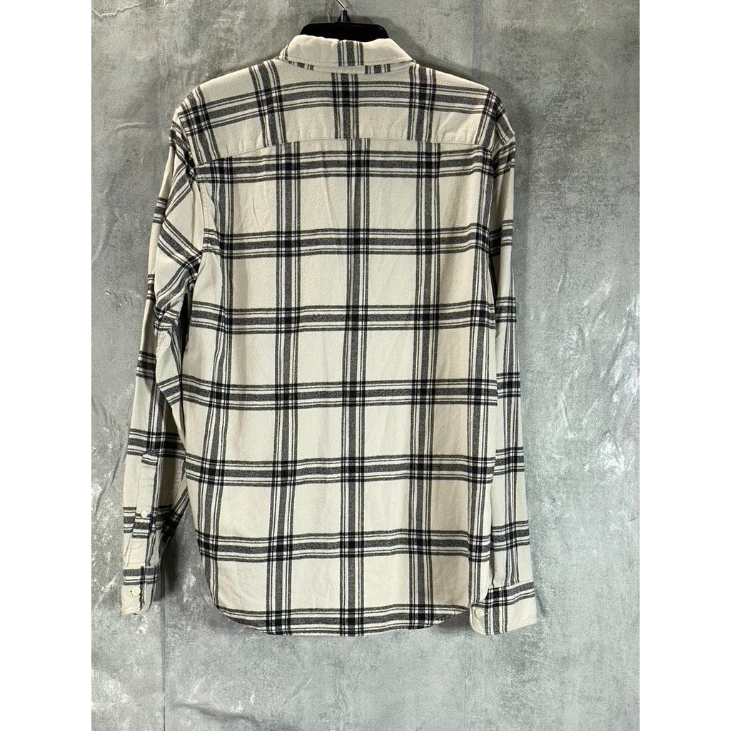 ABERCROMBIE & FITCH Men's Cream/Black Plaid Flannel Button-Up Shirt SZ L