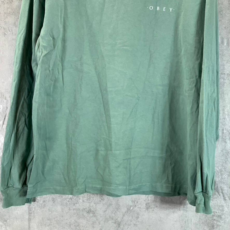 OBEY GIANT Men's Army Green Crewneck Logo Long-Sleeve T-Shirt SZ M