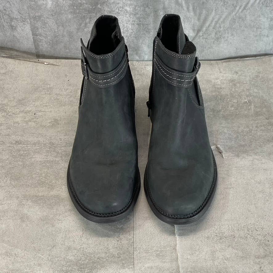 CLARKS Collection Women's Dark Grey Leather Maye Strap Ankle Boots SZ 10