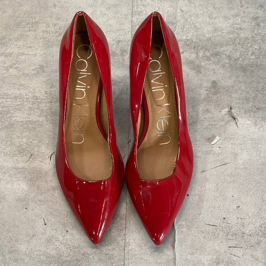 CALVIN KLEIN Women's Crimson Red Leather Gayle Pointed-Toe Classic Pumps SZ 6.5
