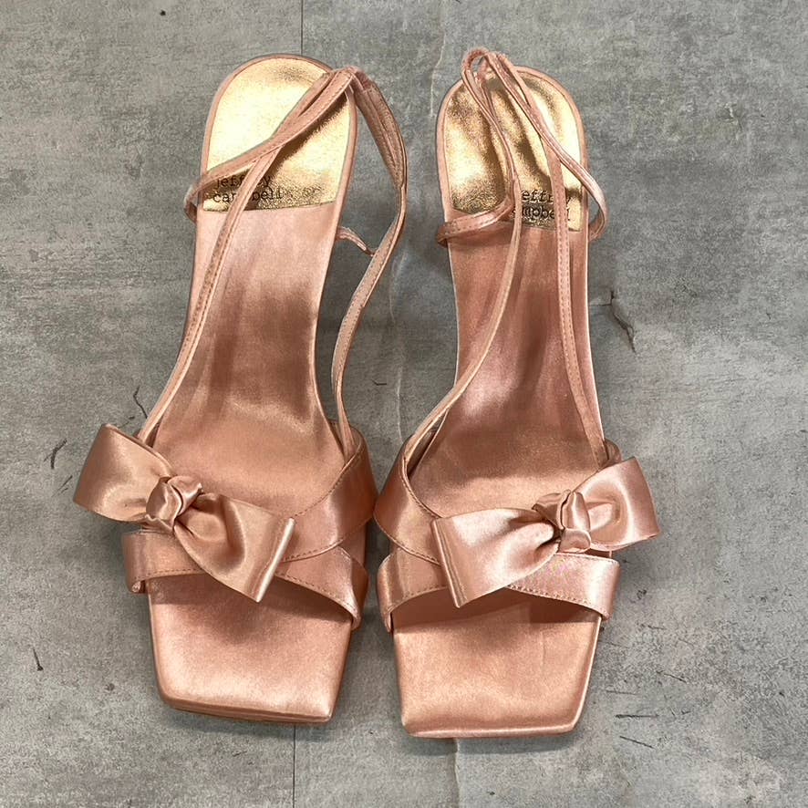 JEFFREY CAMPBELL Women's Natural Satin Take A Bow Square-Toe Slingback Sandals