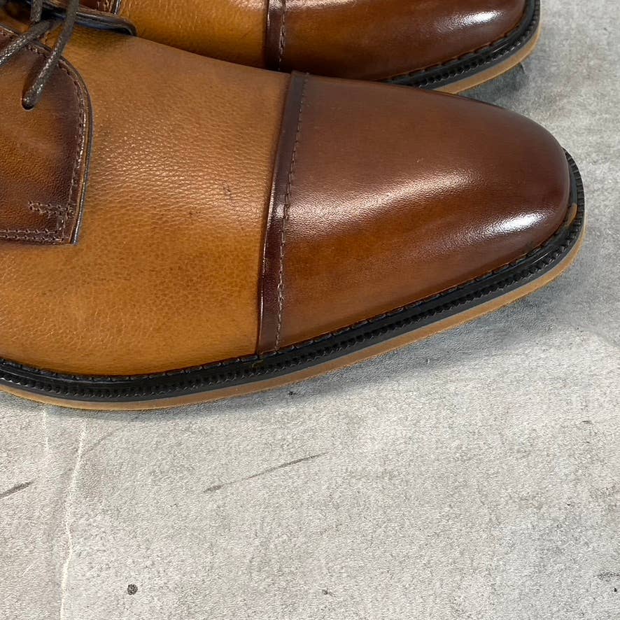 STEVE MADDEN Men's Light Tan Leather Zane Tonal & Textured Mid Oxford Shoes