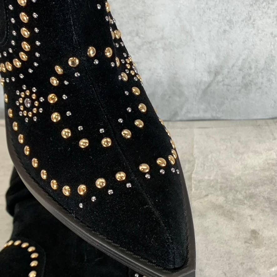JESSICA SIMPSON Women's Black Studded Larna Almond-Toe Western Boots SZ 10