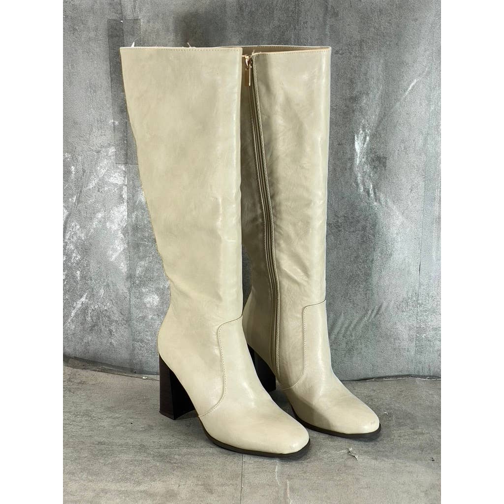 JOURNEE COLLECTION Women's Off-White Karima Block-Heel Tall Boots SZ 7