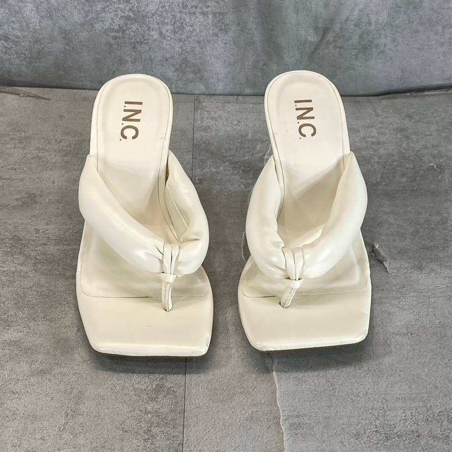 INC INTERNATIONAL CONCEPTS Women's White Smooth Sagee Thong Dress Sandals SZ 5