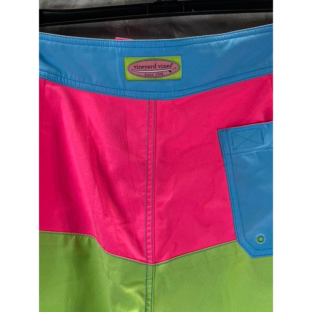 VINEYARD VINES Men's Neon Colorblock Pull-On Swim Trunks SZ 34