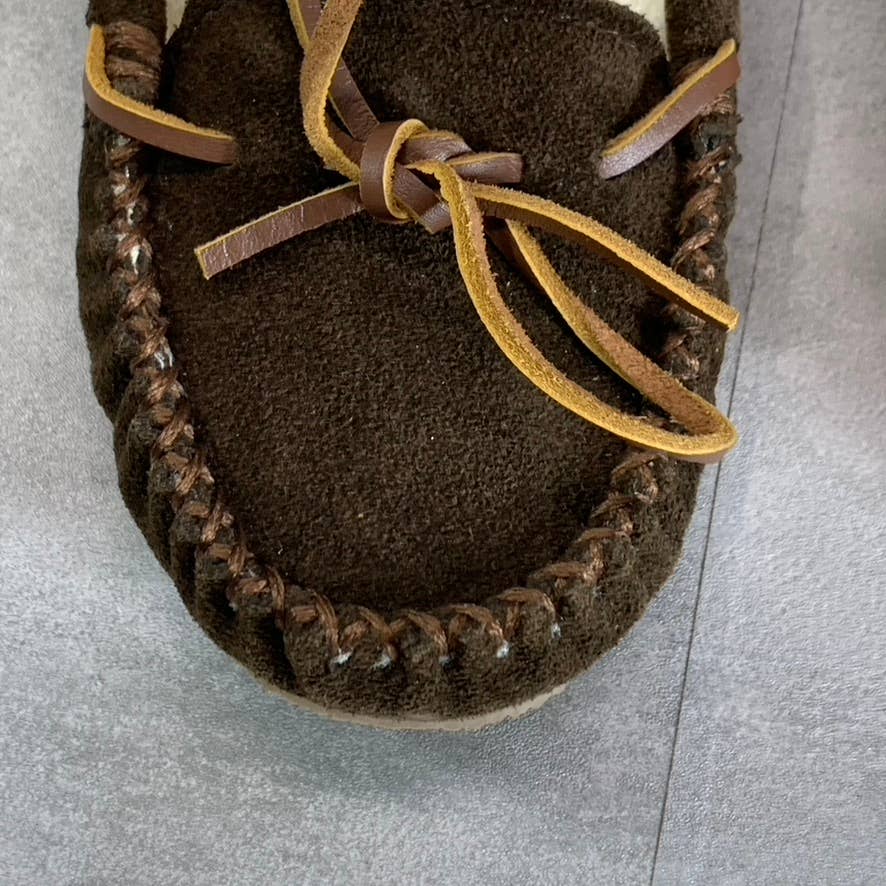 MINNETONKA Women's Chocolate Brown Cally Round-Toe Faux-Fur Moccasin Slipper SZ8