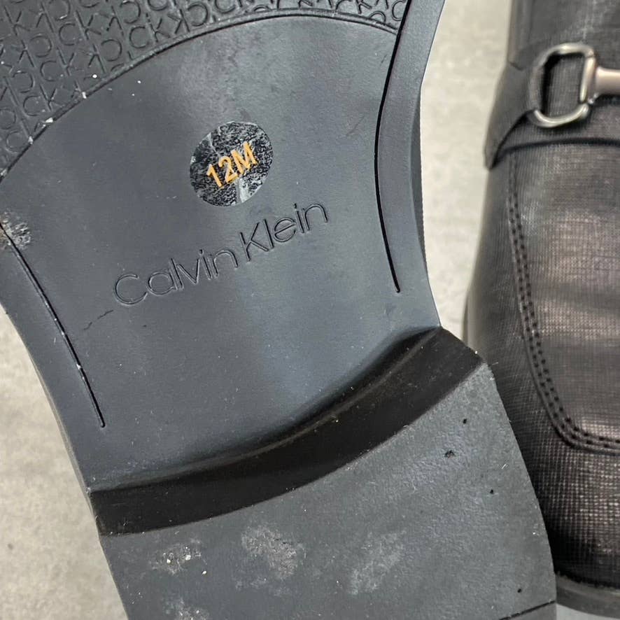 CALVIN KLEIN Men's Black Saffiano Leather Malcome Casual Slip-On Loafers SZ 12