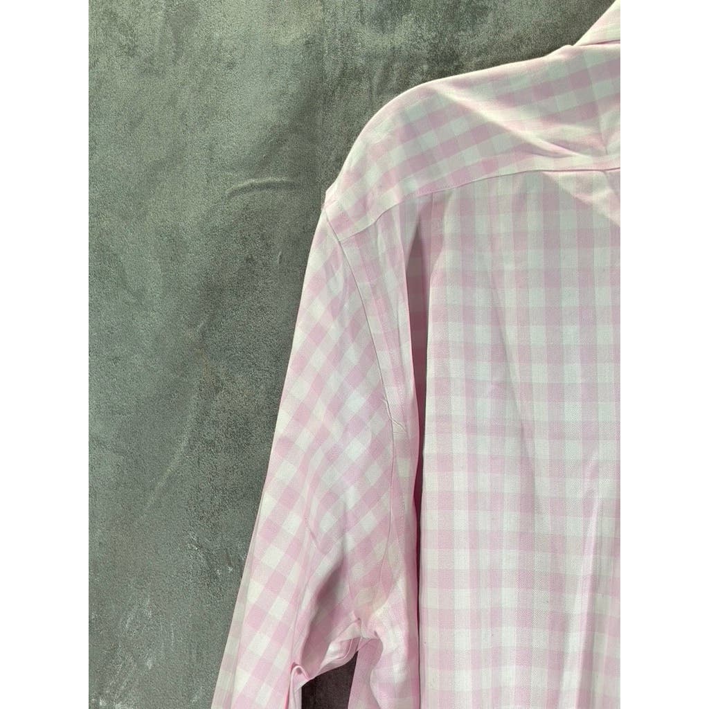 NORDSTROM MEN'S SHOP Men's Pink/White Mini Check Trim-Fit Dress Shirt SZ 17.5