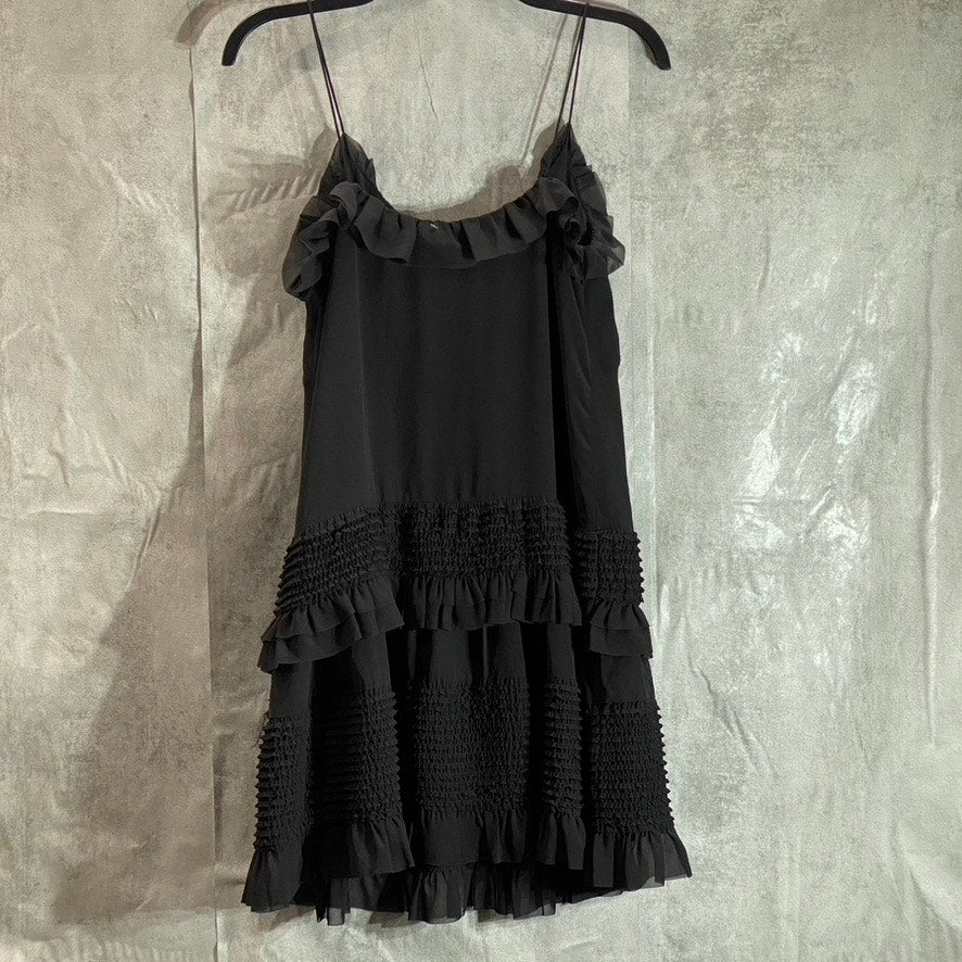 ALLSAINTS Women's Black Sanse Thin-Strap Smocked Tulle-Ruffle Mini Dress SZ 2