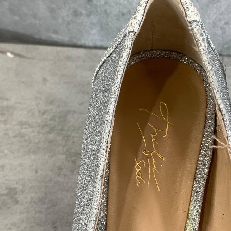 THALIA SODI Women's Silver Rhinestone Lenna Stiletto Peep-Toe Pumps SZ 8