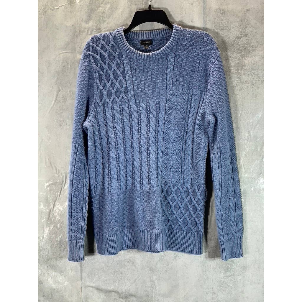 J.CREW Men's Heather Mediterranean Navy Crewneck Cable Knit Sweater SZ M