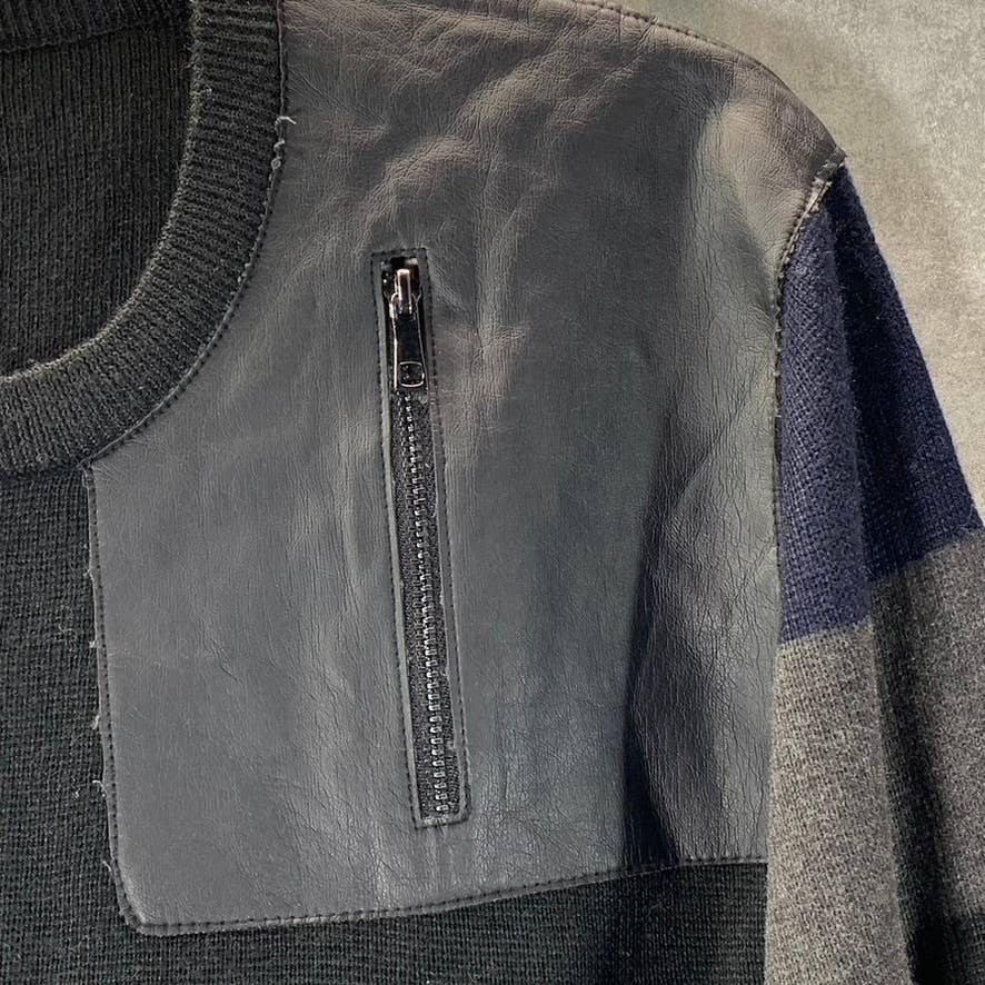 ZARA MAN Men's Black Patch Crewneck Pullover Sweater SZ L