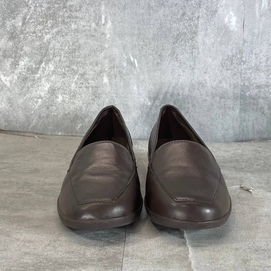 EASY SPIRIT Women's Dark Brown Leather Devitt Round-Toe Slip-On Loafer Flats SZ8