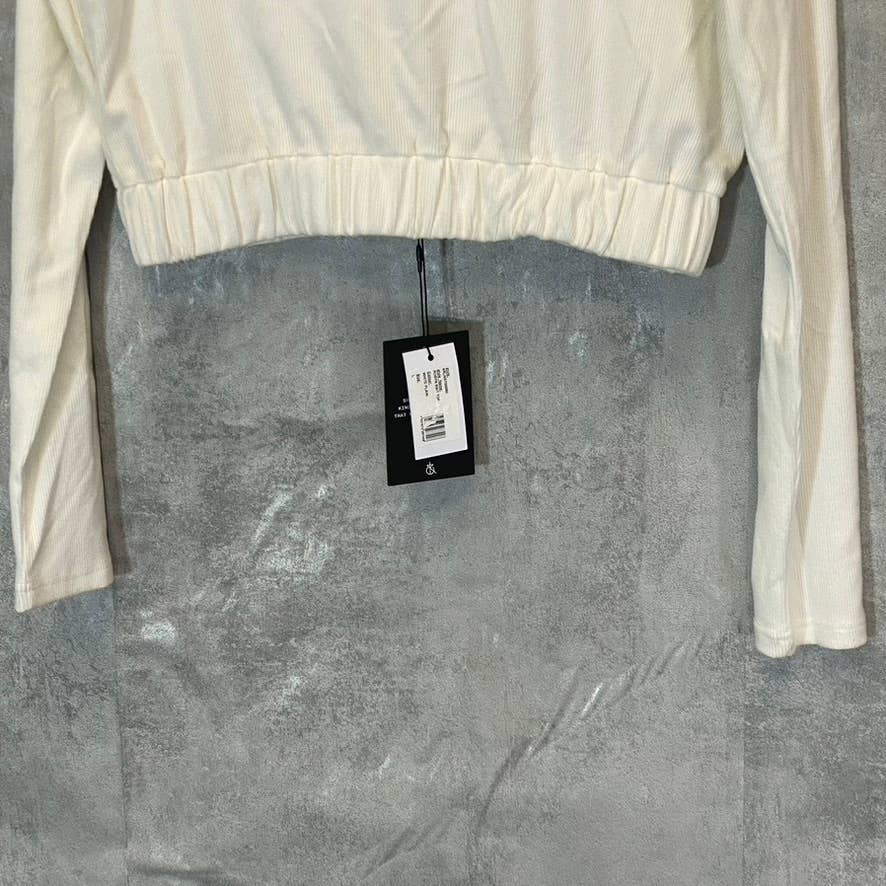 4TH & RECKLESS Women's White Plain Robyn Rib Scoopneck V-Back Knit Top SZ L