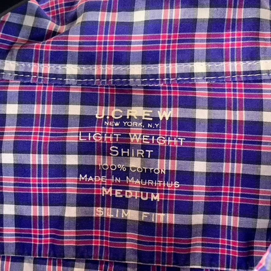 J.CREW Men's Blue/Red Gingham Slim-Fit Lightweight Button-Up Shirt SZ M