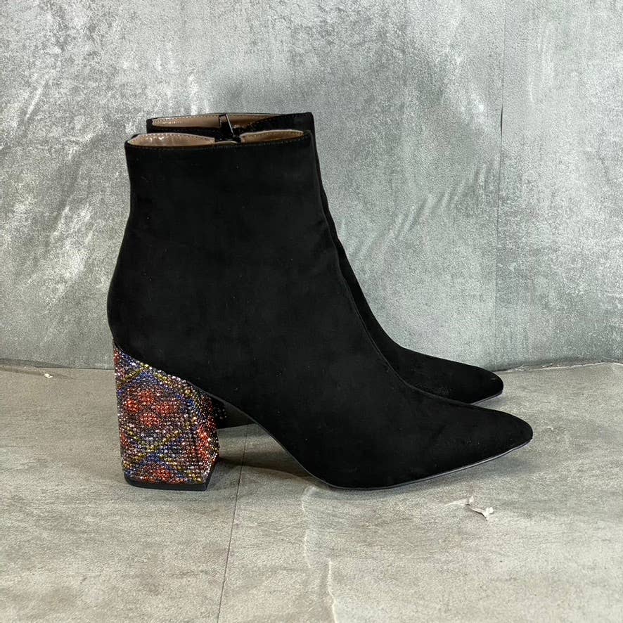 BETSEY JOHNSON Women's Black Kassie Rhinestone Block-Heel PointedToe Booties SZ7