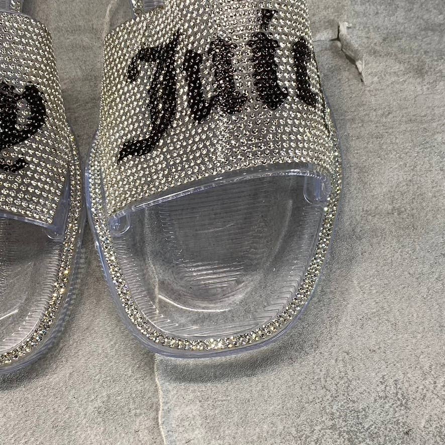 JUICY COUTURE Women's Clear Hylton Rhinestone Embellished Slide Jelly Sandal SZ7