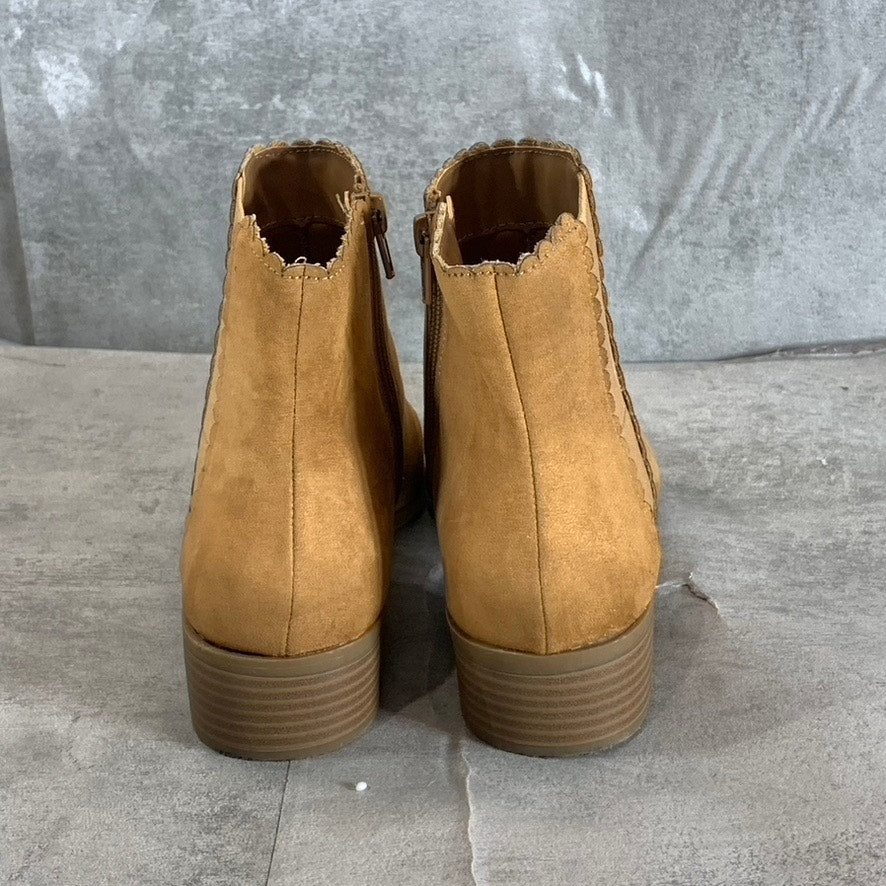 CHARTER CLUB Women's Camel Micro Daxi Scalloped Block-Heel Booties SZ 6.5