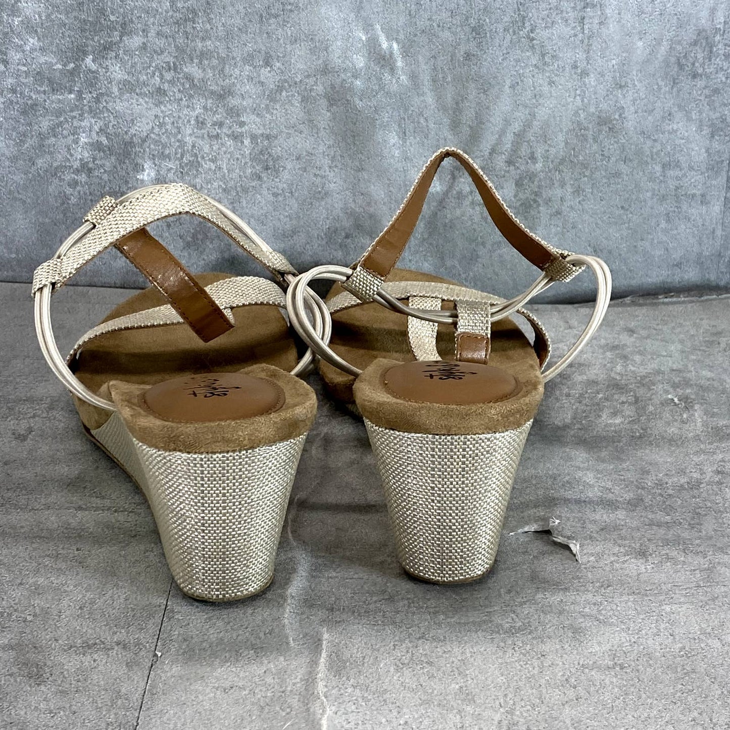 STYLE & CO Women’s Shine Canvas Mulan T-Strap Slingback Wedge Sandals SZ 9.5
