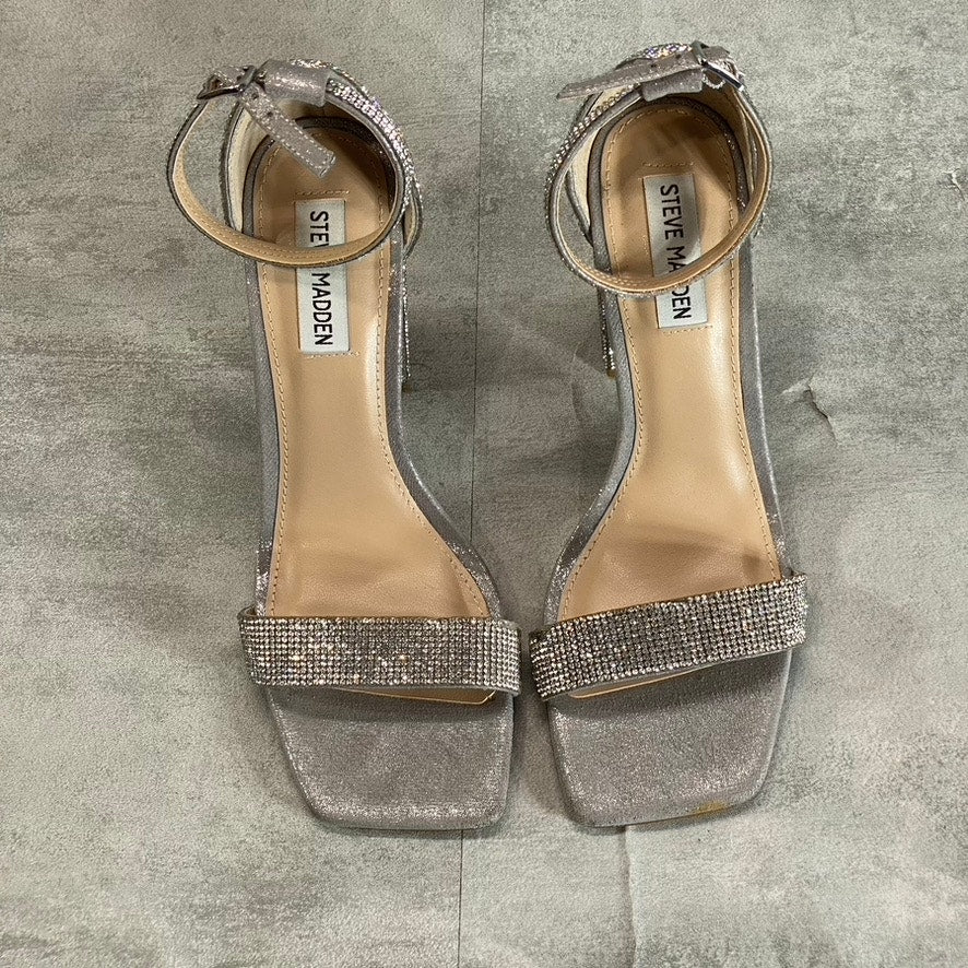 STEVE MADDEN Women's Silver Rhinestone Embellished Tiaa Square-Toe Two-Piece