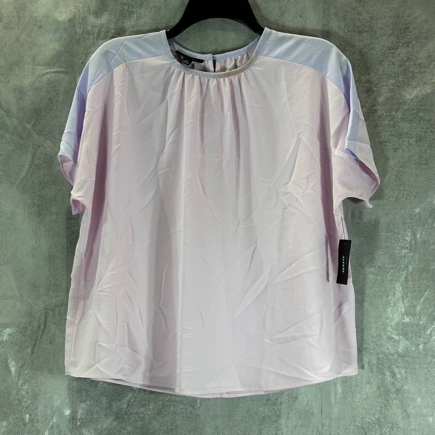 ALFANI Women's Lilac Color-Block Shoulder Short-Sleeve Top SZ XS