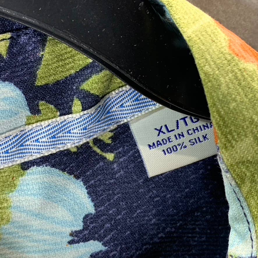 TOMMY BAHAMA Men's Navy Floral-Print Button-Up Short-Sleeve Silk Camp Shirt SZXL