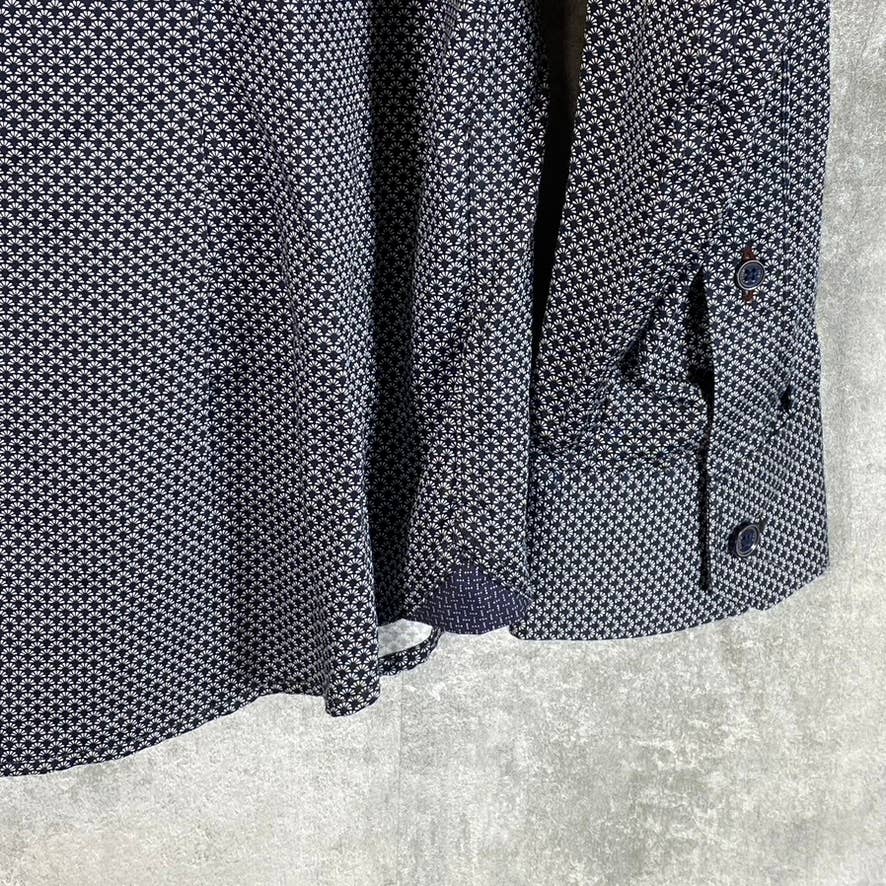 TED BAKER LONDON Men's Navy Printed Point-Collar Long-Sleeve Button-Up Shirt SZ4