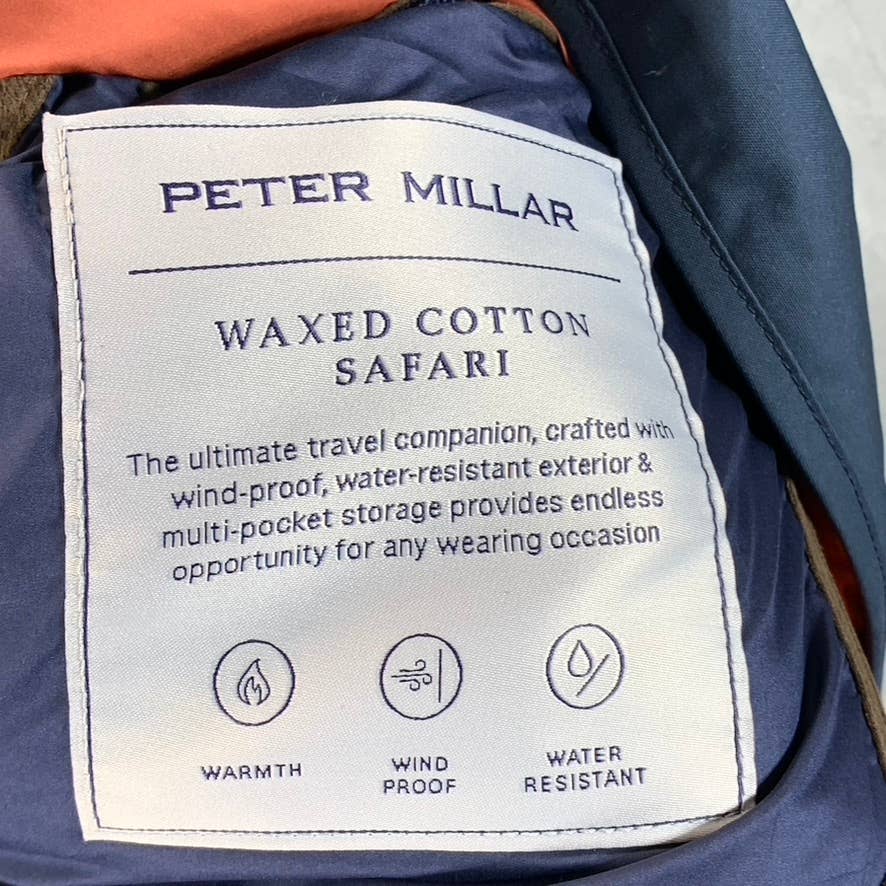 PETER MILLAR Men's Navy Waxed Cotton Safari Water Resistant Full-Zip Jacket SZ L
