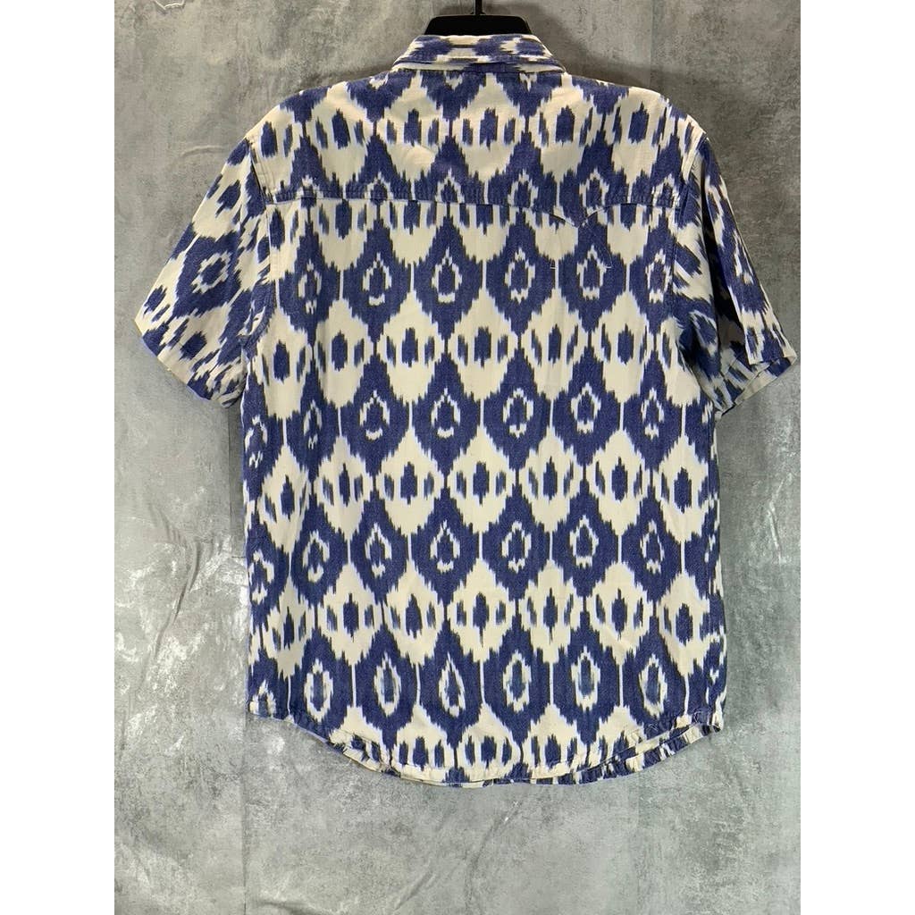 10.DEEP Men's Blue/White Guacho Button-Up Short-Sleeve Shirt SZ M