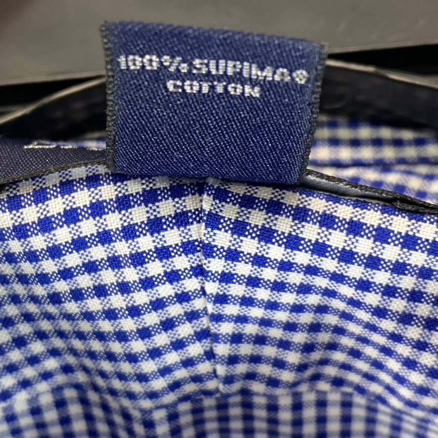 LANDS' END Men's Rich Sapphire Check No-Iron Supima Pinpoint Shirt SZ 15.5/32