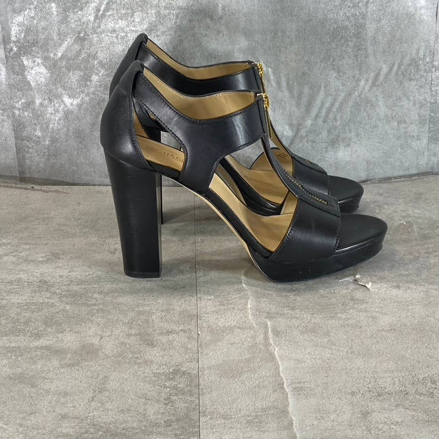 MICHAEL MICHAEL KORS Women's Black Leather Berkley T-Strap Platform Sandals SZ 9