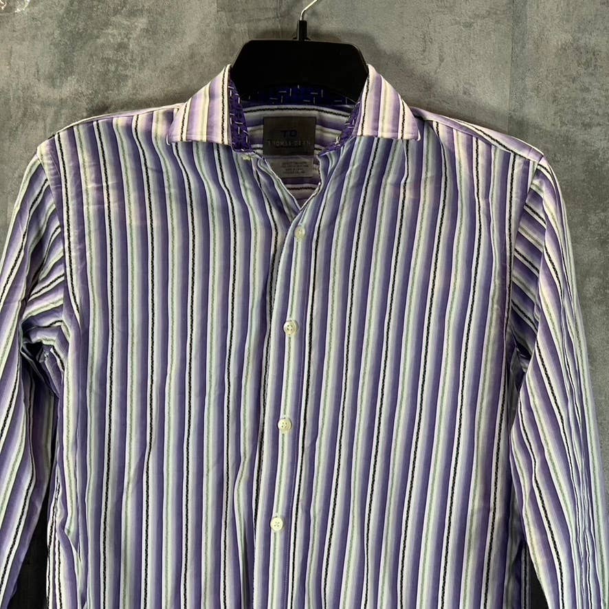 THOMAS DEAN Boy's Purple/White Multi Stripe Button-Down Shirt SZ 8(S)