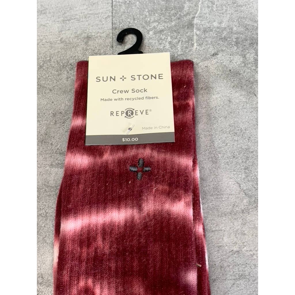 Sun + Stone Men's Red Tie Dye Knit Crew Single Sock SZ 10-13