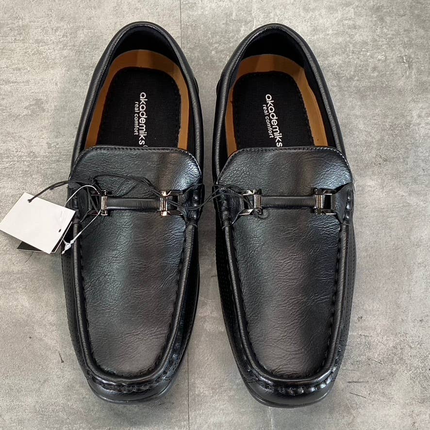 AKADEMIKS Men's Black Faux-Leather Stride Driving Slip-On Loafers SZ 10