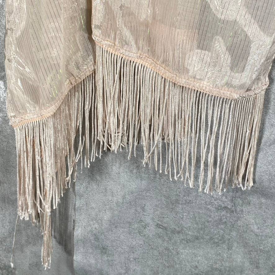 INC Women's Blush Floral-Print Sheer Metallic Fringe-Trim Wrap SZ OS