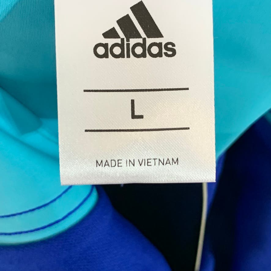 ADIDAS Girl's Light Blue Logo Front 3 Stripe One-Piece Pull-On Bathing Suit SZ L